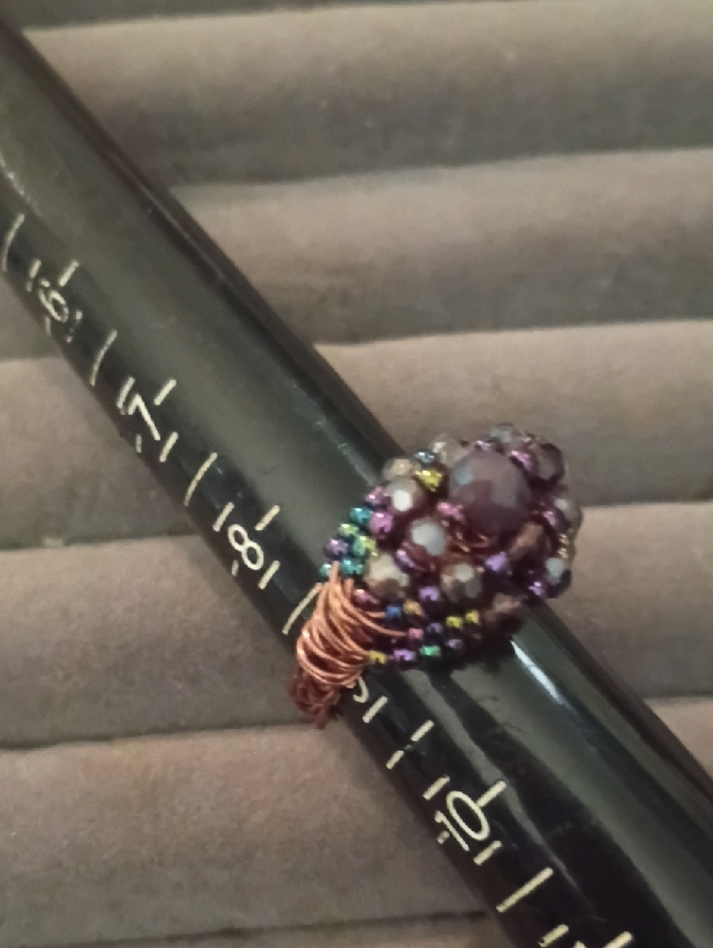 Handcrafted Purple Beaded Wire-Wrap Ring - Women's Jewelry